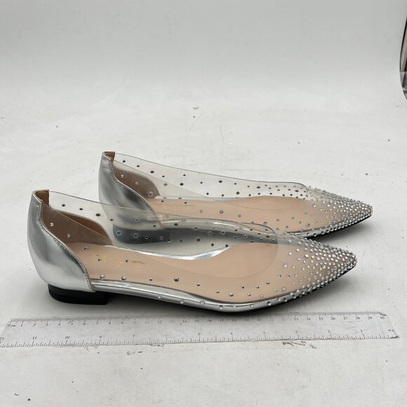 XYD Silver Rhinestones Clear Low Heels Slip On Pointed Toe Evening Dressy Shoes - Picture 4 of 8